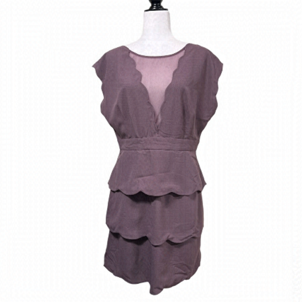 Urban Outfitters UO Coincidence & Chance Scalloped Peplum Mesh V Dress